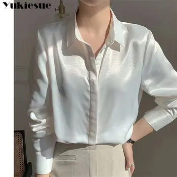 Пролетно летни дамски ризи на една пуговице, сатен блуза от мека естествена луксозен коприна с дълъг ръкав, дамски обикновена блузи Advanced Sense