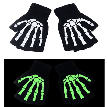 Ръкавици половината пръст с виртуален скелет и череп на Хелоуин, светещи в тъмното, еластични възли ръкавици без пръсти, вечерни аксесоари за cosplay
