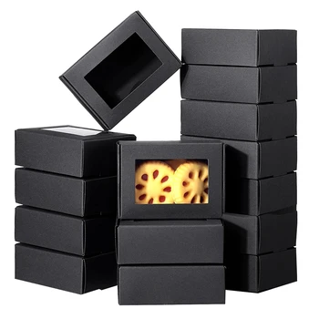 50 броя, мини-кутия от крафт-хартия С прозорец, подарък опаковъчна кутия, кутия за домашен сапун, пекарна, бонбони (черен)