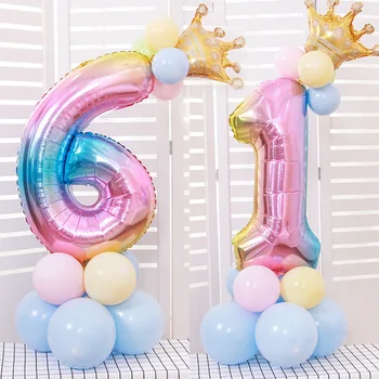 17 бр./компл. балони от фолио с розови номер, 32-инчов короната от балони, цифров гелиевый балон, сватбена украса, аксесоари за парти по случай рождения ден