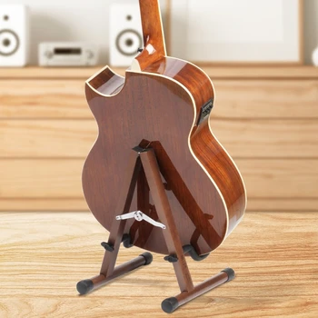 Преносима дървена сгъваема Поставка за акустична китара, Регулируема етаж стойка за китара
