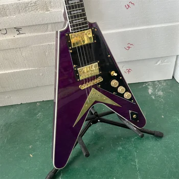 Изработена по поръчка електрическа китара на Джими Хендрикс Flying V, Китара със Златна обкова Guitarra