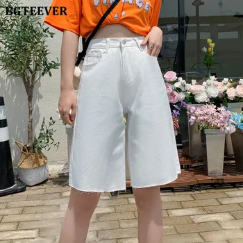 BGTEEVER Стилни свободни дънкови къси панталони с висока талия, пролетно-летни модни дънкови шорти в една пуговице