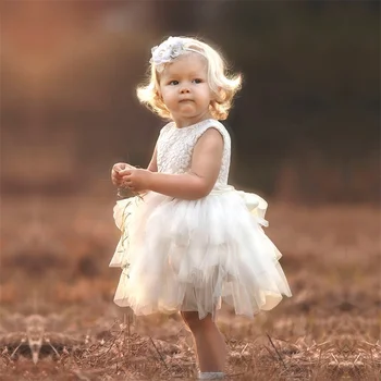 Бяла рокля на принцеса за момиченца, Дрехи за момичета 2-6 години, Парти по случай рожден ден, Бал, къса рокля от детската фатина, Лятна рокля