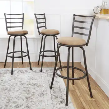 Комплект от 3 ротационни продуктова столове с регулируема височина, тапицерия от ковано желязо, бронз, мебели за кухня и трапезария (в наличност в САЩ)