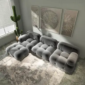 L-образен диван за хол, с модерен минималистичен дървен разтегателен диван и фотьойл, Секционни Салон за отдих, Подова хапки, Предмети от бита
