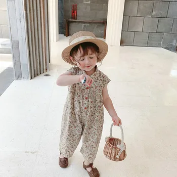 Нов летен гащеризон за момичета, корейската версия на памук за детско дълъг сесии, ежедневни детски дрехи без ръкави за средни и малки деца