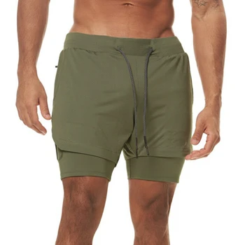 Шорти за бягане Extra Plus 5XL 2 в 1, летни панталони за бодибилдинг, къси панталони за фитнес, зелени армейските шорти за бягане във фитнеса