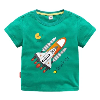 2023 Летни тениски за по-малките момчета, детска тениска с изображение на космическия самолета, НЛО, принт Астронавти, къс ръкав, памучни тениски, детски дрехи