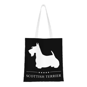 Чанти за пазаруване в магазини с шотландски терьером, холщовые торбички за пазаруване по поръчка, чанти през рамо, по-голямата голям здрава чанта за кучета Scottie
