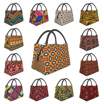 Цветни африкански чанти за обяд с шарките на Анкара, термоизолированные, жена му контейнер за обяд и за офис, кутия за хранене на открито,