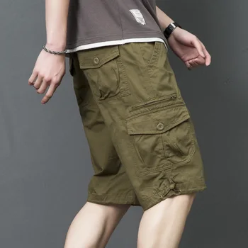 Летни ежедневни панталони с дължина до коляното мъжки памучни широки свободни тела с цип с множество джобове гащички военни тактически армейските работни панталони