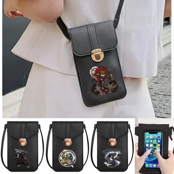 Дамска чанта, портмоне от мека кожа, в чантата за мобилен телефон със сензорен екран, чанта през рамо с шарките на самурая, чантата на колана през рамото си, за женските чанти