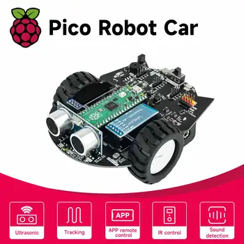 Raspberry Pi Pico Robot Car Kit Подкрепа за програмиране MicroPython Обучение по програмируеми кола играчки за електронно проект САМ