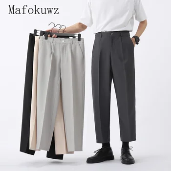 Панталони за костюми са универсални за пролет лято благодарение на свободното крою с директни штанинами, ежедневни панталони Ice Silk 9/4, мъжки панталони в тънък стил