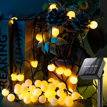 Външни слънчеви струнни инструменти осветителни тела, водоустойчив led фея с 8 режима на осветление, 60 led, лампа на слънчевата енергия за декор на градина и двор