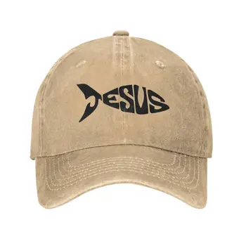 Символ на Християнската риба Мъжки шапки Исус Християнската Църква Издържат дънкови выстиранные шапки Реколта улични всесезонни шапки