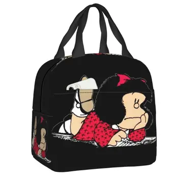 Скъпа изолирано чанта за обяд Mafalda за жени с аржентинските си анимационни комиксом Quino, преносим хладилник, термос за обяд, училищен