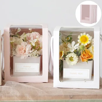 Кутия за цветя с Прозрачен Прозорец, Преносима Сгъваема Кутия за Цветове от PVC, Голям Букет, Подарък Кутия за бисквити, Десерти, Опаковъчна кутия